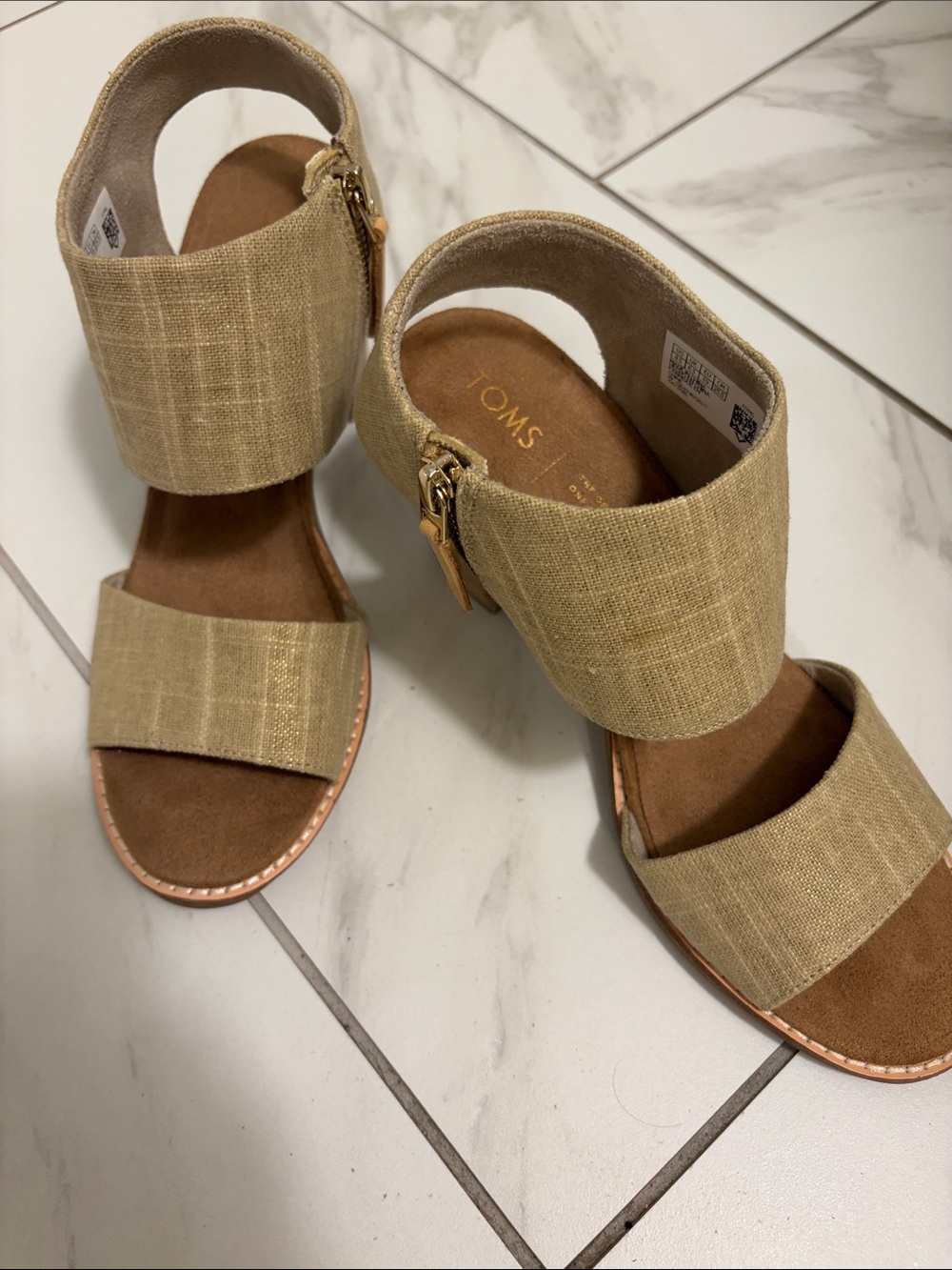 TOMS Majorca Linen Ankle-Cuff Sandals in Beige